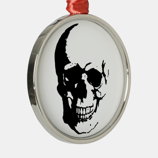 Skull - Black & White Metal Fantasy Art Silbernes Ornament (Rechts)