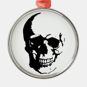 Skull - Black & White Metal Fantasy Art Silbernes Ornament