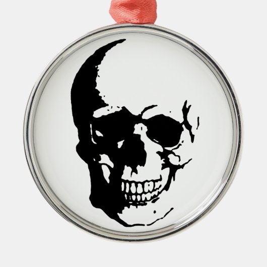 Skull - Black & White Metal Fantasy Art Silbernes Ornament (Vorne)
