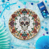 💀 🎉: Skull & Bloom Halo Doom Día de los Muertos Pappteller (Party)