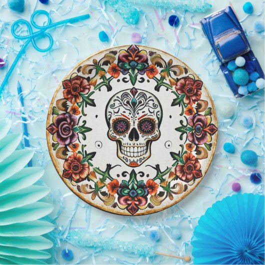 💀 🎉: Skull & Bloom Halo Doom Día de los Muertos Pappteller (Party)