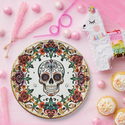 💀 🎉: Skull & Bloom Halo Doom Día de los Muertos Pappteller (Party)