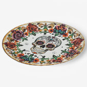 💀 🎉: Skull & Bloom Halo Doom Día de los Muertos Pappteller (Schrägansicht)