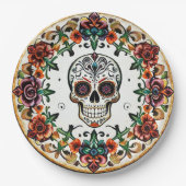 💀 🎉: Skull & Bloom Halo Doom Día de los Muertos Pappteller (Vorderseite)