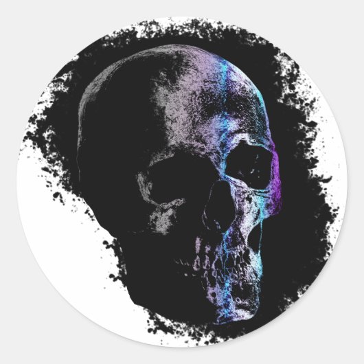 SKULL Blue Lila Runder Aufkleber (Vorderseite)