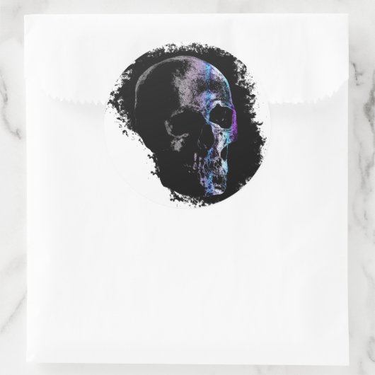 SKULL Blue Lila Runder Aufkleber (Tasche)