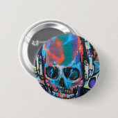 Skull, blue music Graffiti Street art, urban gow Button (Vorne & Hinten)