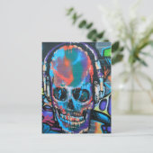 Skull, blue music Graffiti Street art, urban gow Postkarte (Stehend Vorderseite)