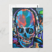 Skull, blue music Graffiti Street art, urban gow Postkarte (Vorne/Hinten)