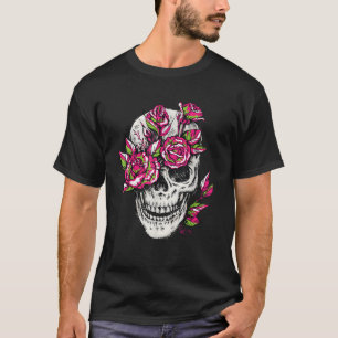 Skull Blume Blumenknochen Rose Skelett Cool Goth i T-Shirt