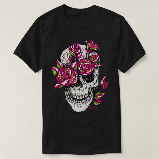Skull Blume Blumenknochen Rose Skelett Cool Gothic T-Shirt (Design vorne)