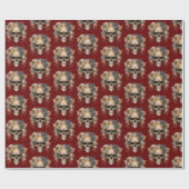 Skull Blume Burgundy Pattern Halloween Geschenkpapier (Flach)