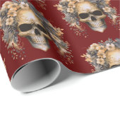 Skull Blume Burgundy Pattern Halloween Geschenkpapier (Rolleneckpunkt)
