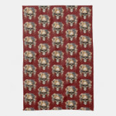 Skull Blume Burgundy Pattern Halloween Geschirrtuch (Vertikal)