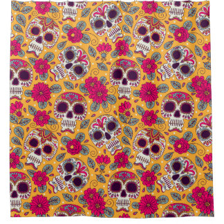 Skull-Blume: Hintergrund des mexikanischen Tages Duschvorhang