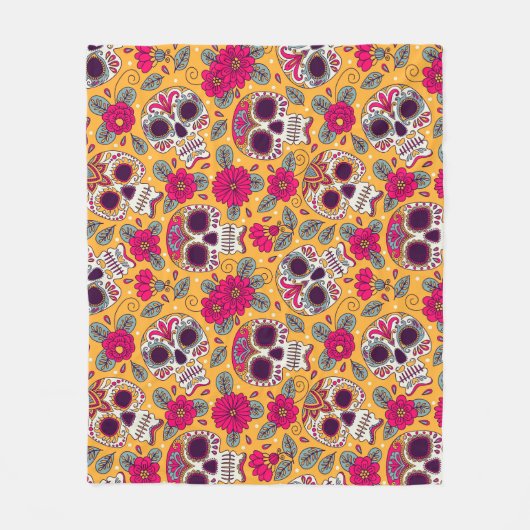 Skull-Blume: Hintergrund des mexikanischen Tages Fleecedecke (Vorderseite)