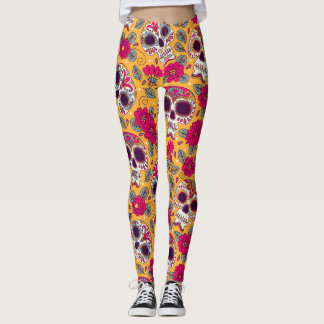 Skull-Blume: Hintergrund des mexikanischen Tages Leggings