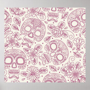 Skull Blume: Mexikanischer Tag Nahtlos. Poster