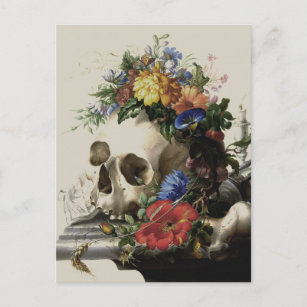 Skull-Blume Vintage Illustration Postkarte
