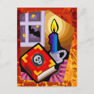 Skull Book, Candle Stick and Bat Außenbereich Postkarte