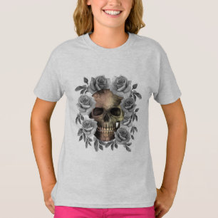 SKULL BOUQUET BLUME SCHWARZ UND WEISS T-Shirt