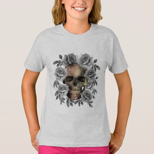 SKULL BOUQUET BLUME SCHWARZ UND WEISS T-Shirt (Vorderseite)