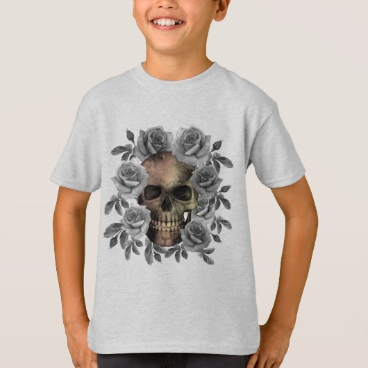 SKULL BOUQUET BLUME SCHWARZ UND WEISS T-Shirt (Vorderseite)