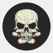 Skull Bowling Buttone Skeleton Head Bowler Men Boy Runder Aufkleber (Vorderseite)