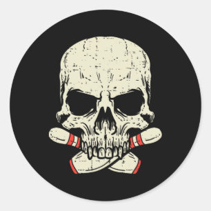 Skull Bowling Buttone Skeleton Head Bowler Men Boy Runder Aufkleber
