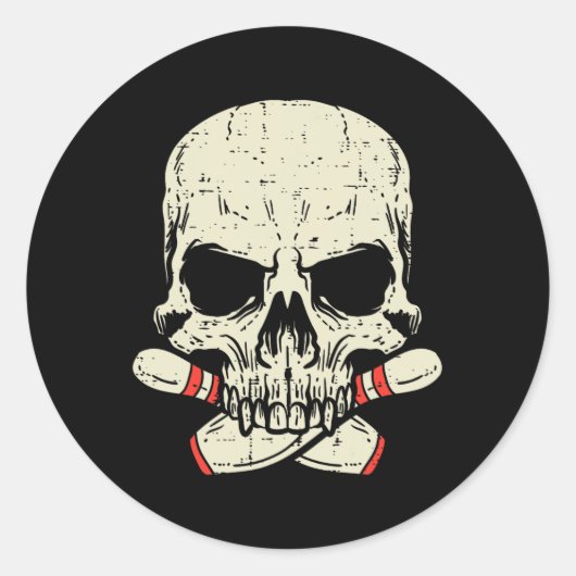 Skull Bowling Buttone Skeleton Head Bowler Men Boy Runder Aufkleber (Vorderseite)