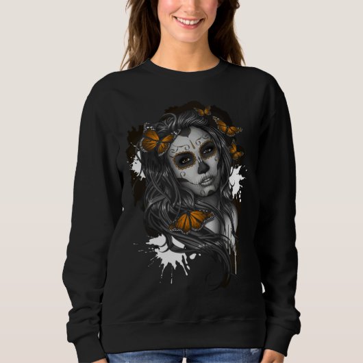 Skull Butterfly Sugar Skull  sad emo girl y2k goth Sweatshirt (Vorderseite)