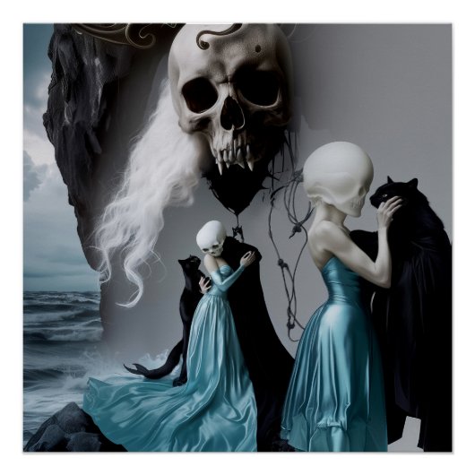 Skull Cat Shadow Work Witchy AI Art Semi Gloss Poster (Vorderseite)