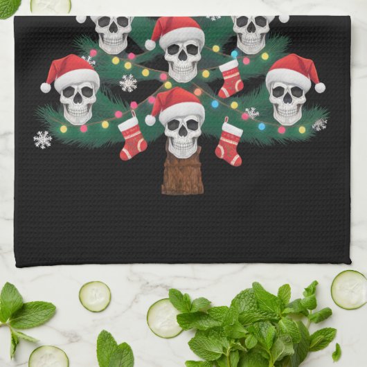 Skull Christmas Tree Pajama Cool Skeleton Santa Geschirrtuch (Gefaltet)