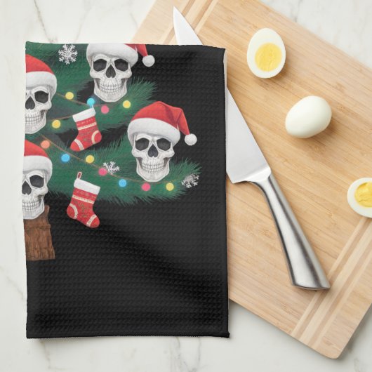 Skull Christmas Tree Pajama Cool Skeleton Santa Geschirrtuch (Viertel Falte)