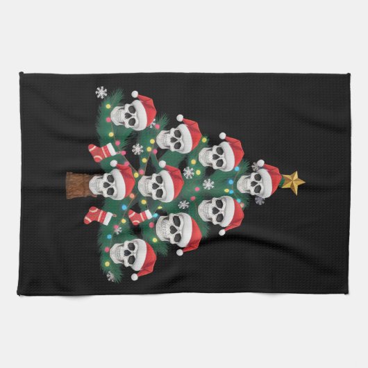 Skull Christmas Tree Pajama Cool Skeleton Santa Geschirrtuch (Horizontal)