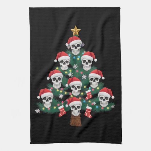 Skull Christmas Tree Pajama Cool Skeleton Santa Geschirrtuch (Vertikal)