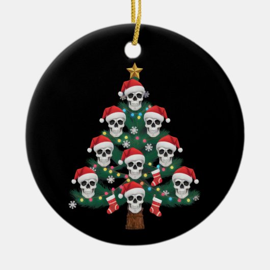 Skull Christmas Tree Pajama Cool Skeleton Santa Keramik Ornament (Vorne)