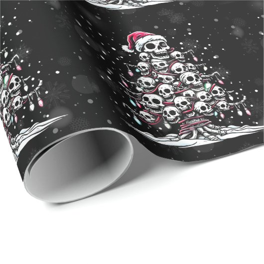 Skull Christmas Tree Pajama Skeleton Santa Hat Geschenkpapier (Rolleneckpunkt)