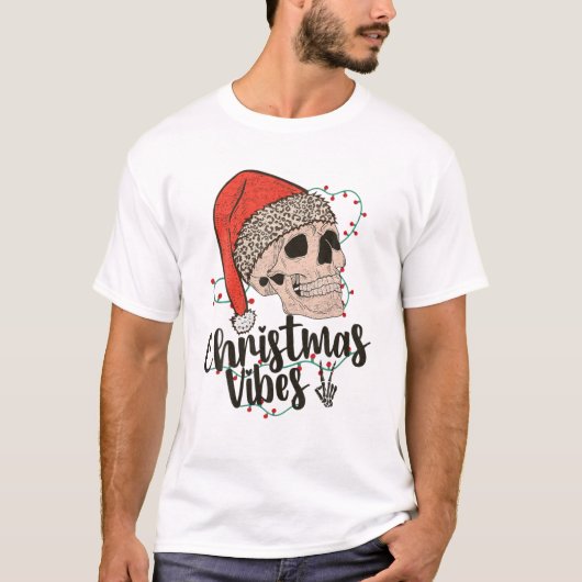 Skull Christmas Vibes Skeleton Weihnachtsmannmütze T-Shirt (Vorderseite)