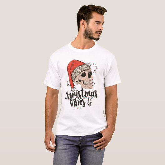 Skull Christmas Vibes Skeleton Weihnachtsmannmütze T-Shirt (Vorne ganz)