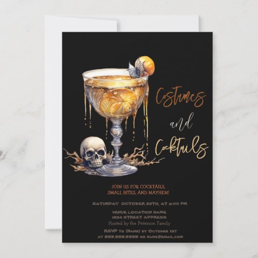 Skull Cocktail Kostüme & Cocktail Halloween Einladung (Vorderseite)