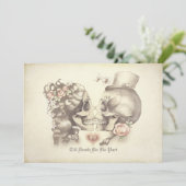 Skull Couple Day of the Dead Engagement Party Einladung (Stehend Vorderseite)