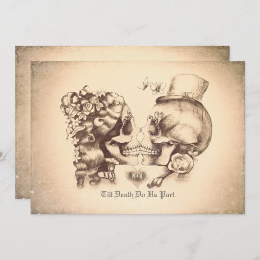 Skull Couple Day of the Dead Probe Dinner Einladung (Vorne/Hinten)