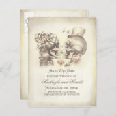 Skull Couple Day of the Dead Save the Date Ankündigungspostkarte (Vorne/Hinten)