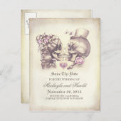 Skull Couple Day of the Dead Save the Date Ankündigungspostkarte (Vorne/Hinten)