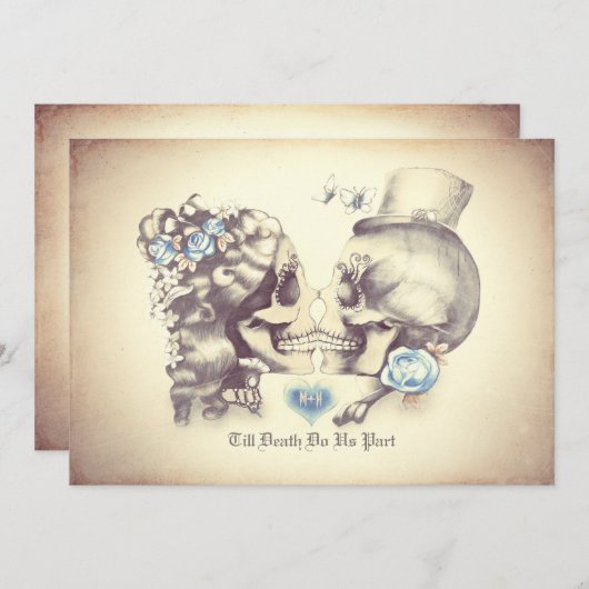 Skull Couple Day of the Dead Wedding Einladungen (Vorne/Hinten)