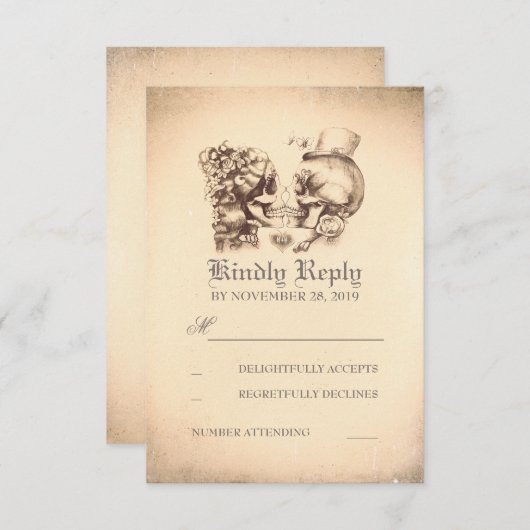 Skull Couple Day Wedding RSVP Cards (Vorne/Hinten)