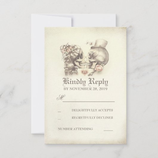 Skull Couple Day Wedding RSVP Cards (Vorderseite)