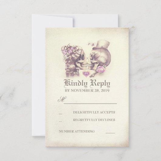 Skull Couple Day Wedding RSVP Cards (Vorderseite)