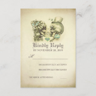 Skull Couple Day Wedding RSVP Cards Karte